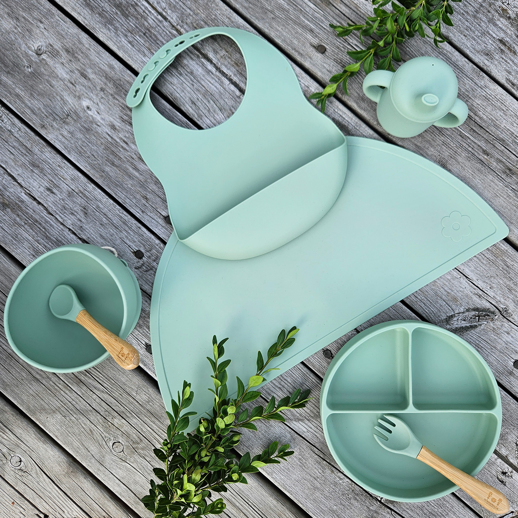 Silicone Bib with spoon - Stone