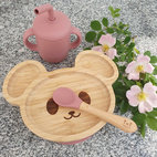 Kids bamboo tableware mouse dusty rose