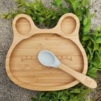 Kids bamboo tableware rabbit silver grey