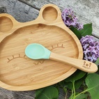 Kids bamboo tableware rabbit cameo green