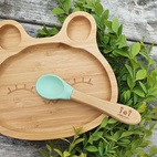 Kids bamboo tableware rabbit cameo green