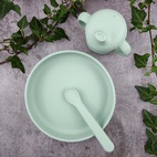 Plate and spoon silicone cameo green