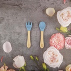 Spoon and fork bamboo stone blue