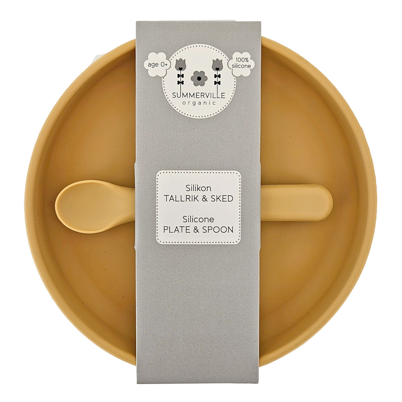 Plate and spoon silicone ochre
