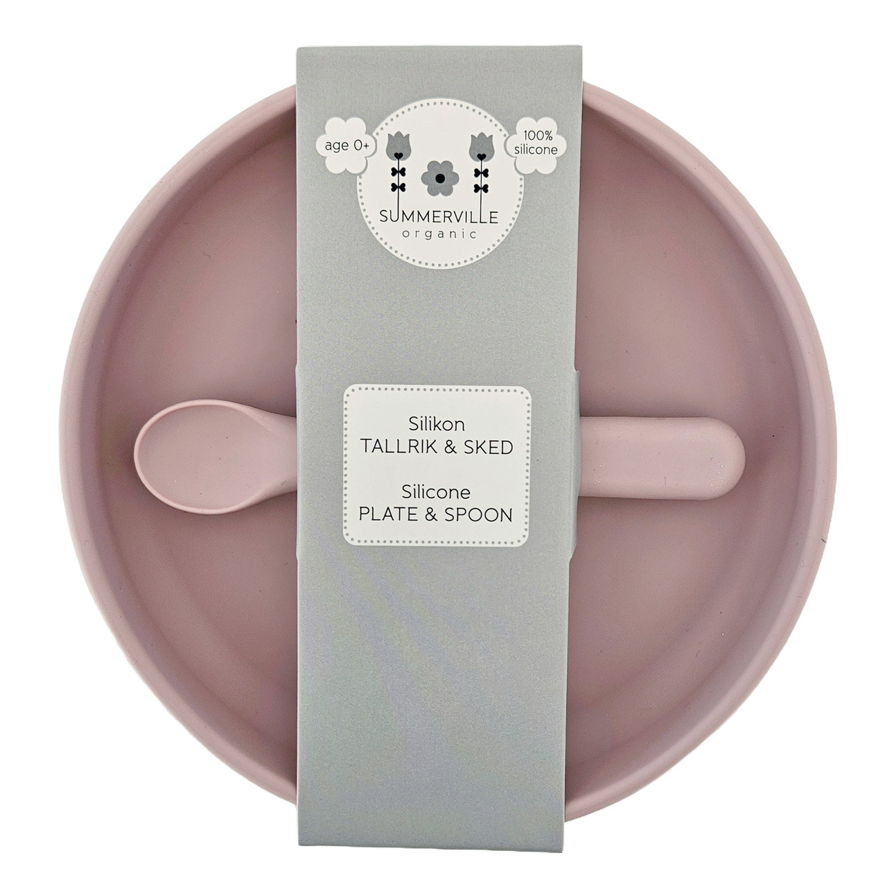 Tallrik och sked silikon pale mauve