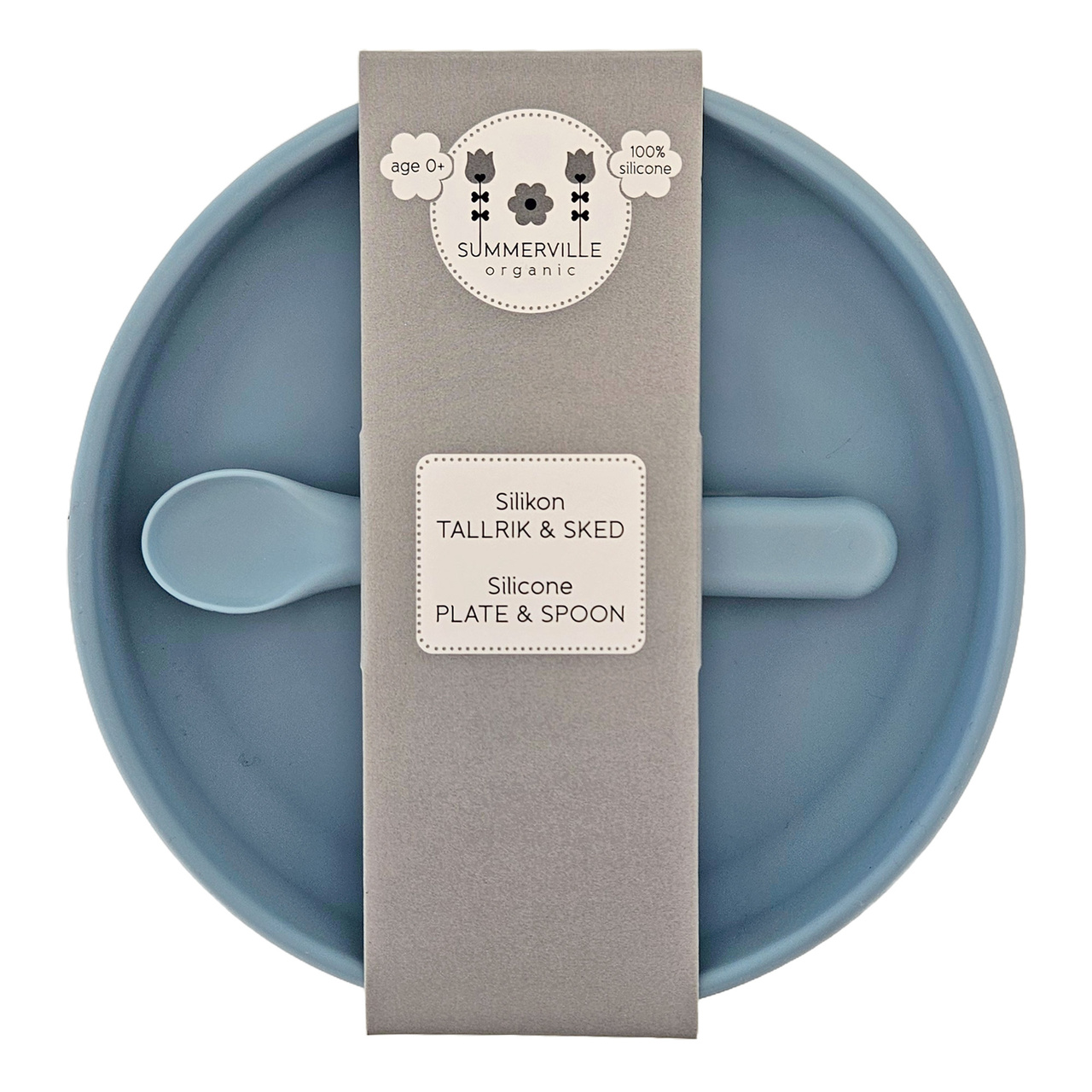 Plate and spoon silicone stone blue