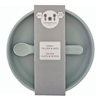 Tallrik och sked silikon silver grey