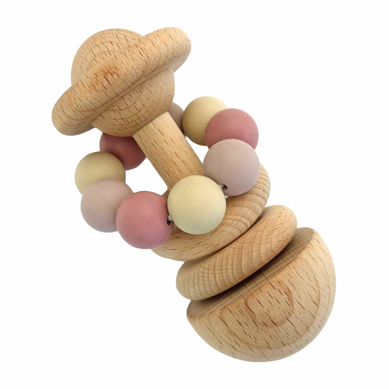 Wooden Rattle Silicone Beads Rose