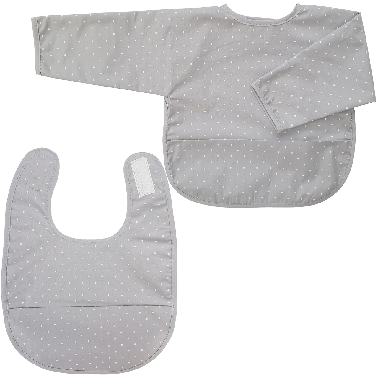 Bib + Bib with sleeves silver grey dotty