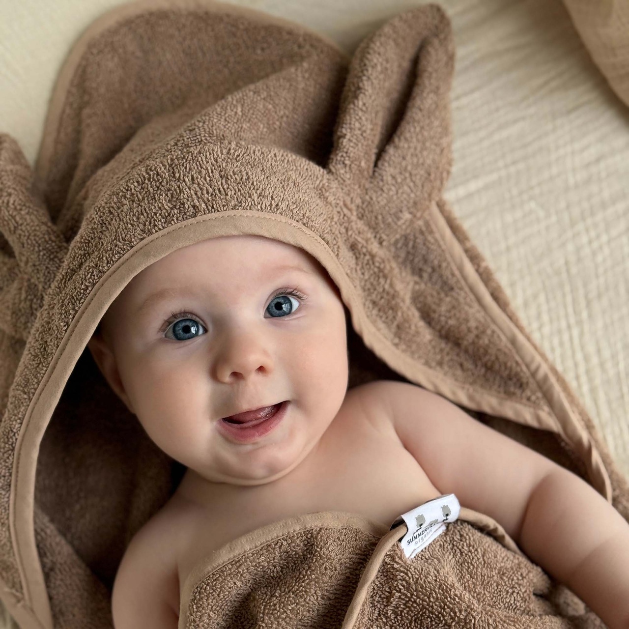 Hooded towel rabbit warm taupe GOTS