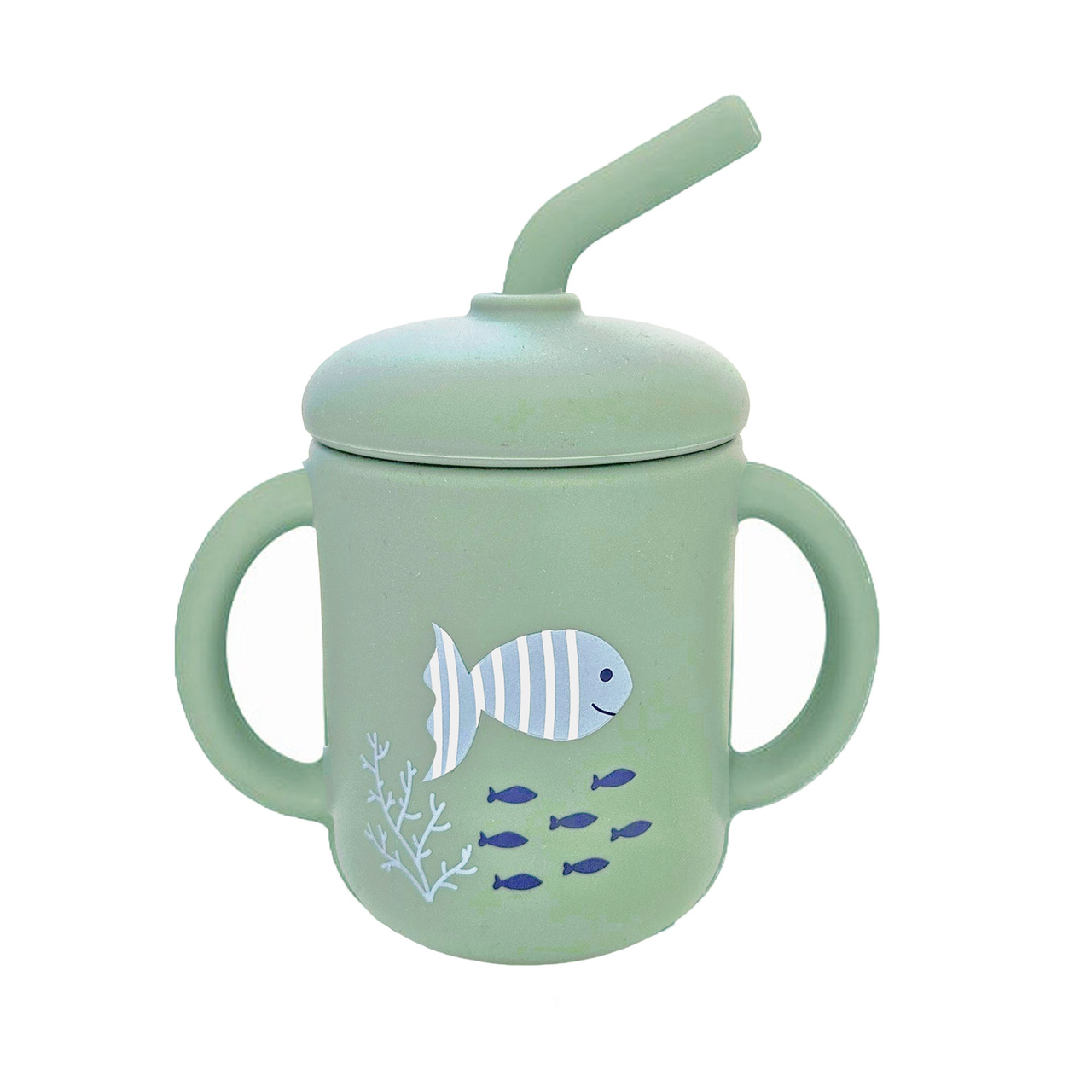 Mugg med sugrör silikon cameo green ocean