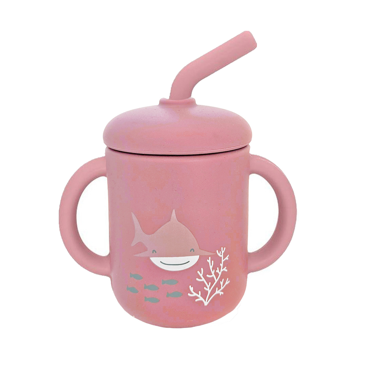 Mugg med sugrör silikon dusty rose ocean