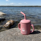 Cup with straw silicone dusty rose ocean