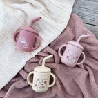Cup with straw silicone pale mauve flowers