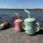 Cup with straw silicone cameo green ocean