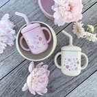 Cup with straw silicone pale mauve flowers