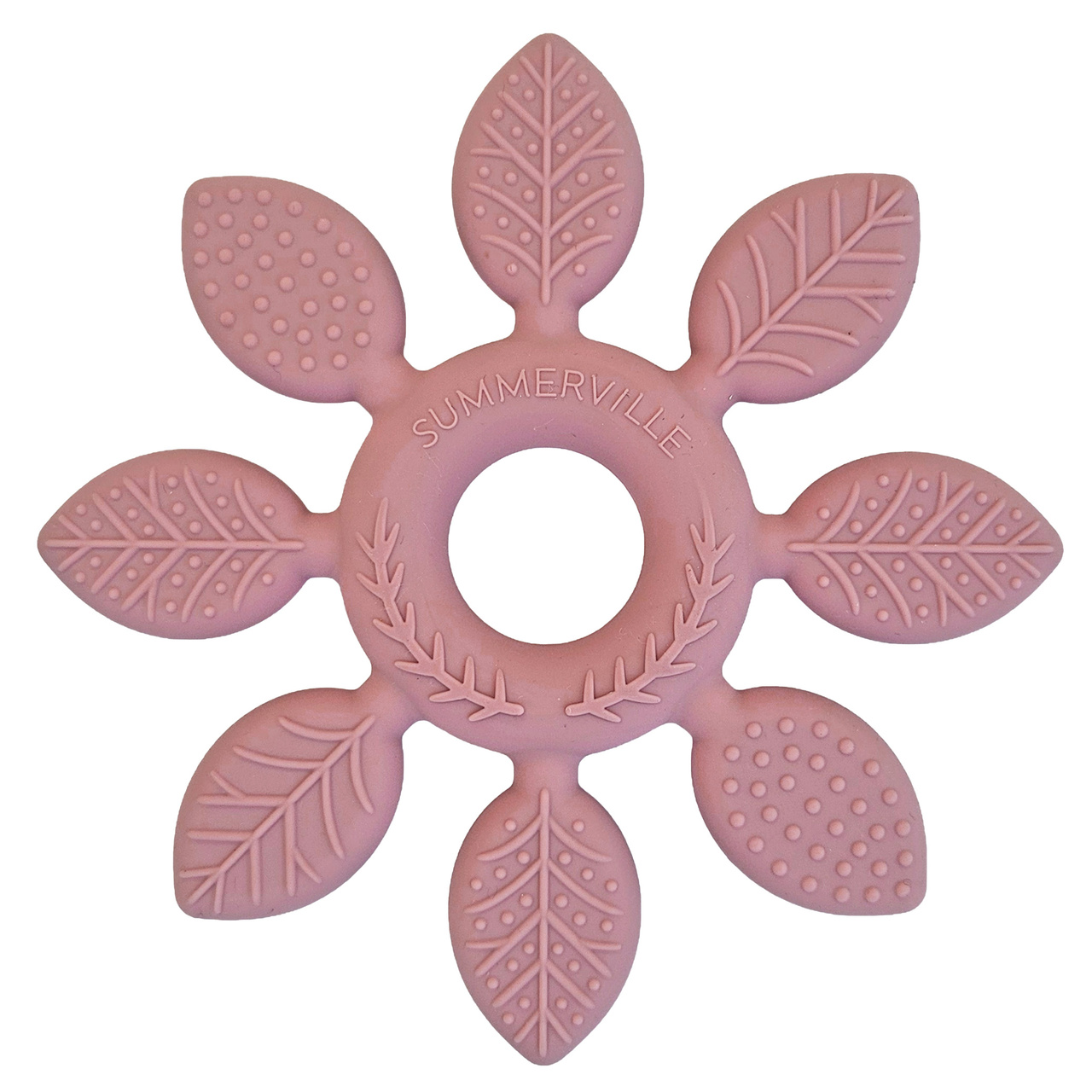 Teether toy leaf blush pink