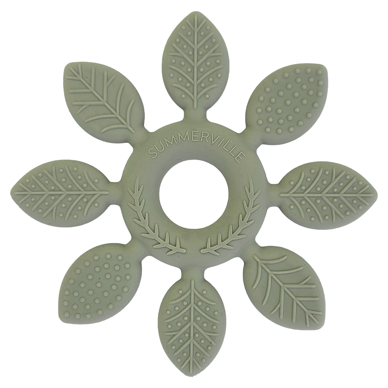 Teether toy leaf soft sage