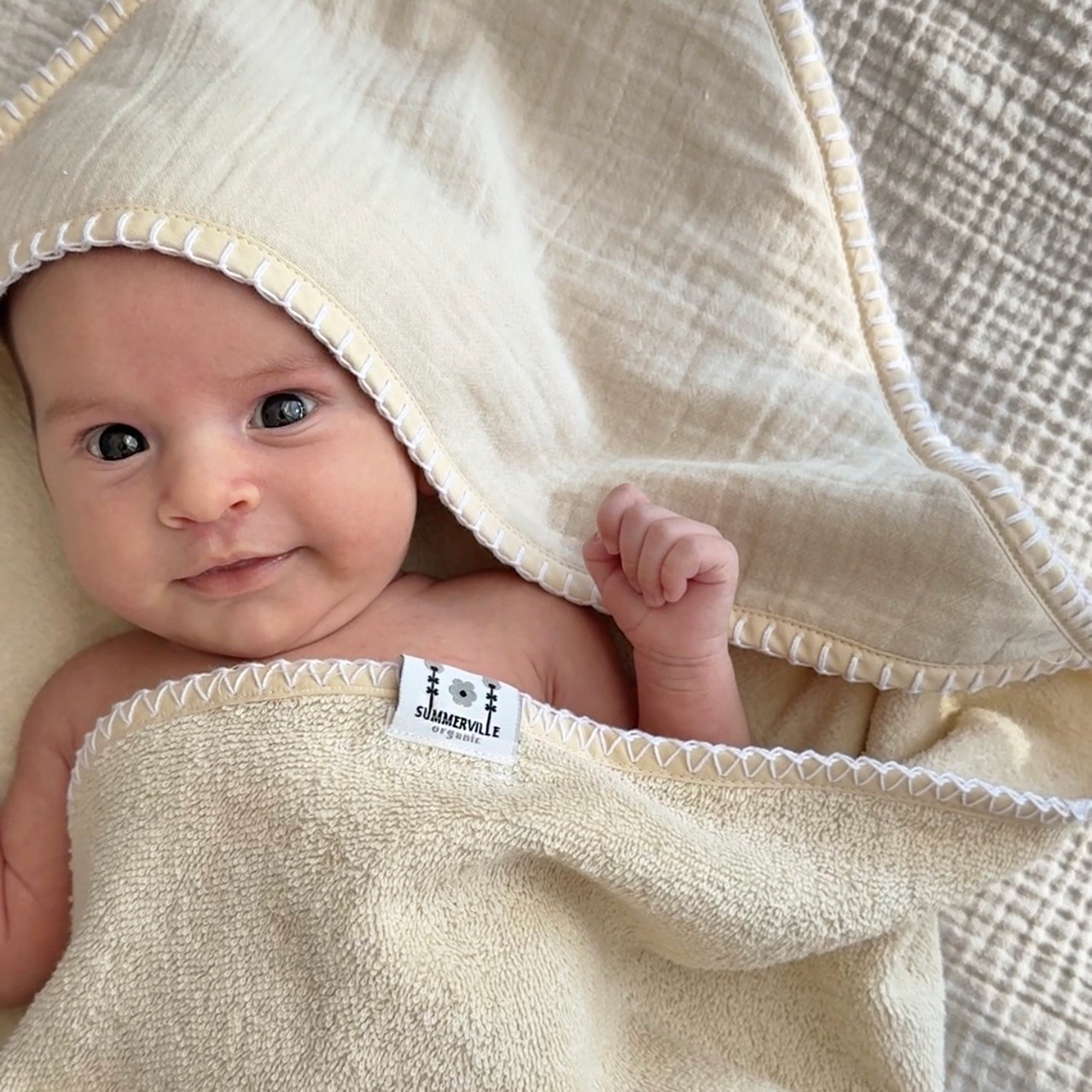Hooded towel crinkle sandshell GOTS